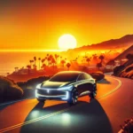 "Tesla FSD Beta 12 dashboard interface displaying real-time navigation and autonomous driving features during a California test drive, highlighting advancements in self-driving technology."