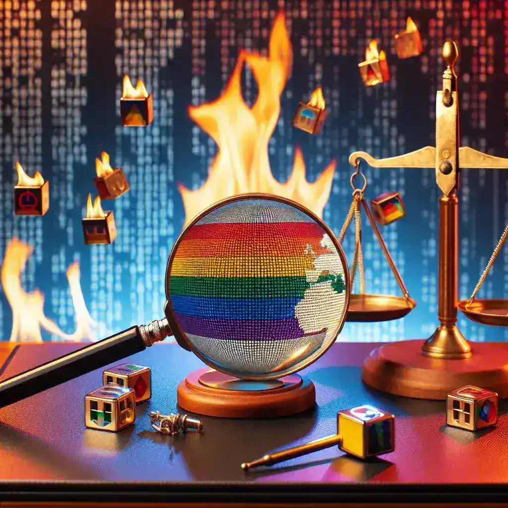 "Image illustrating critique of Meta's content moderation policies, highlighting concerns about transphobia in social media platforms, with a diverse group of individuals advocating for inclusivity and equality."