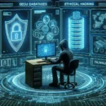 "Expert ethical hacker demonstrating database security techniques on a laptop, showcasing top practices for protecting sensitive information in cybersecurity."
