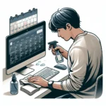 "Close-up of a person cleaning a computer monitor and keyboard with a microfiber cloth, emphasizing the importance of regular maintenance for a hygienic workspace."