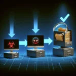 "Step-by-step guide to recovering files deleted by malware, featuring a computer screen displaying data recovery software and a checklist for effective malware file recovery."